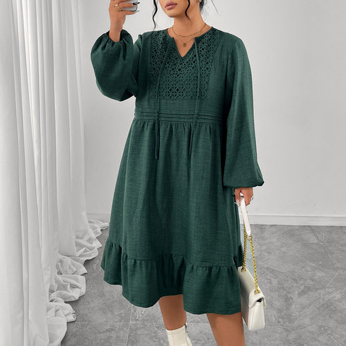 大码宽松泡泡袖镂空连衣裙 Plus size loose hollow out dress