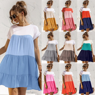 short skirt color Summer loose vacation matching dress beach
