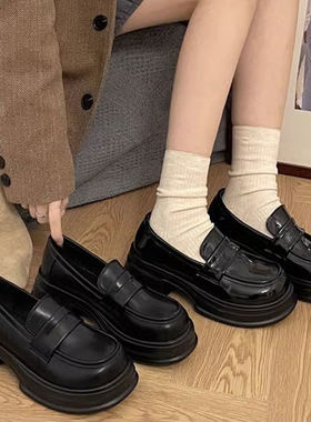 黑色学院风小皮鞋乐福鞋女鞋 Black college style leather shoes