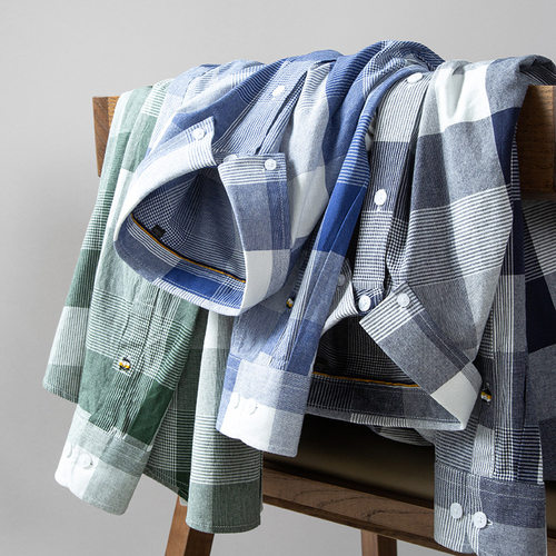 Men British plaid cotton shirt男士长袖衬衫英伦格子牛津纺衬衣