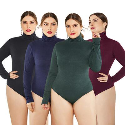 Autumn dress plus size women bodysuit fat lady knitted连体衣