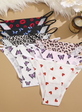 Leopard print ice silk seamless underwear triangle pants内裤