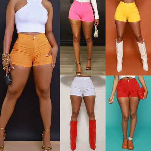 Hot pants candy colored elastic tight shorts jeans弹力女短裤