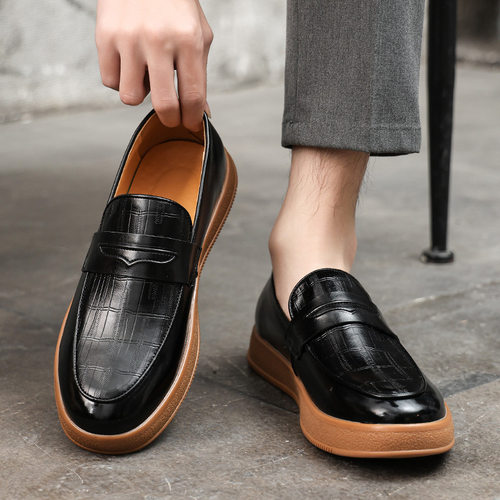 夏季乐福鞋休闲皮鞋透气套脚豆豆鞋 Men leather shoes loafers