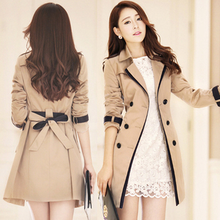 风衣autumn slim long double breasted trench coat for women