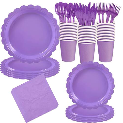 紫色花边纸盘派对用品一次性餐具 Purple Scalloped Paper Plates