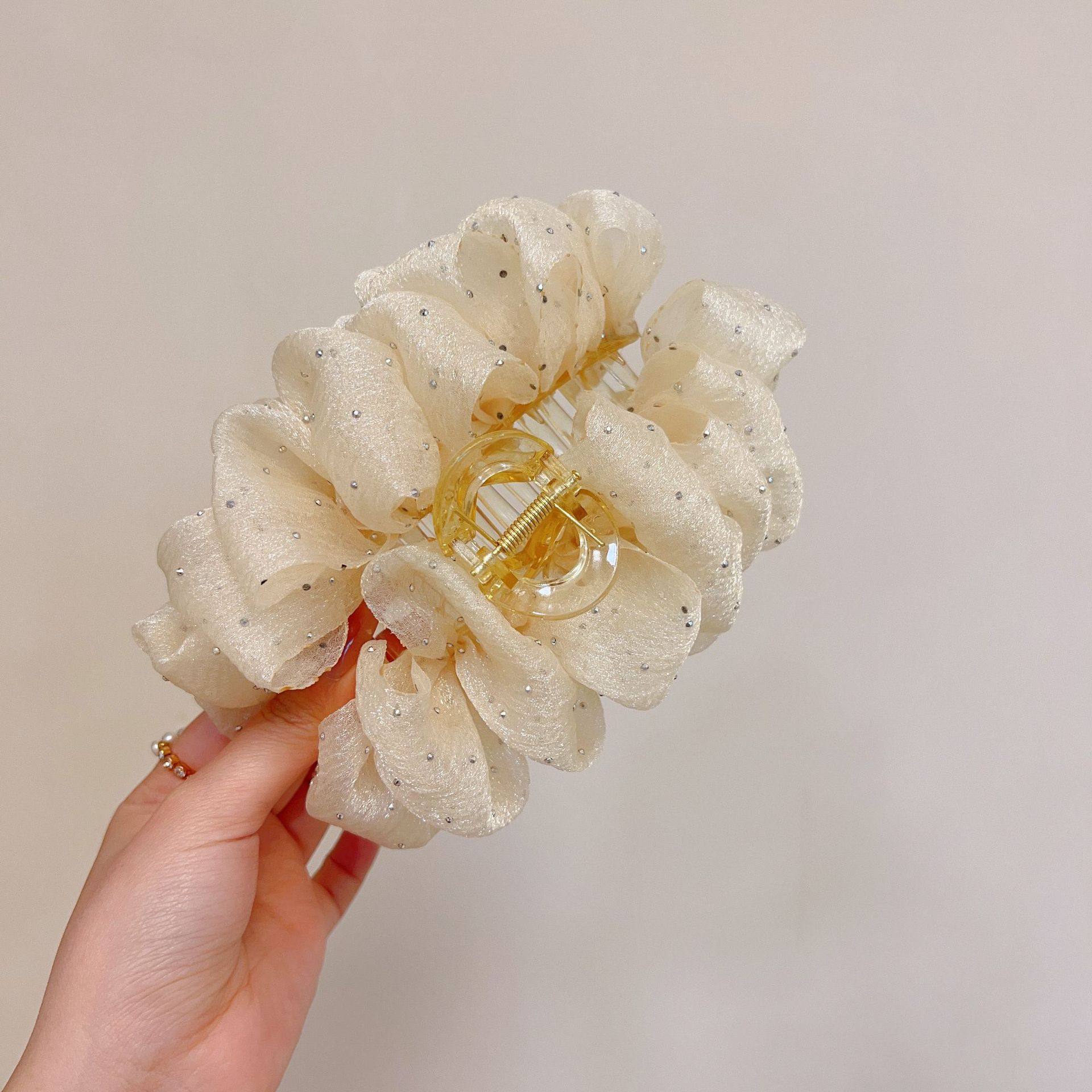 夏季新款泡泡网纱抓夹发夹高级感超仙发卡鲨鱼夹在逃公主发饰女