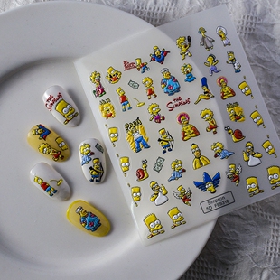 5D Nail Stickers Decals 辛普森搞怪浮雕美甲贴纸指甲饰品贴花