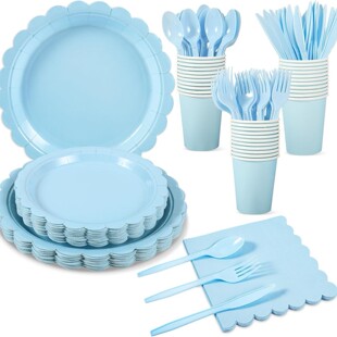 蓝色派对用品一次性纸盘桌布 Party Supplies Blue Paper Plates