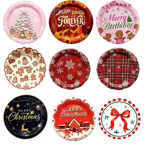 圣诞节派对一次性纸盘7寸Christmas Party Supplies Paper Plates