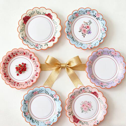花卉花边纸盘派对用品一次性餐具 Floral Scalloped Paper Plates