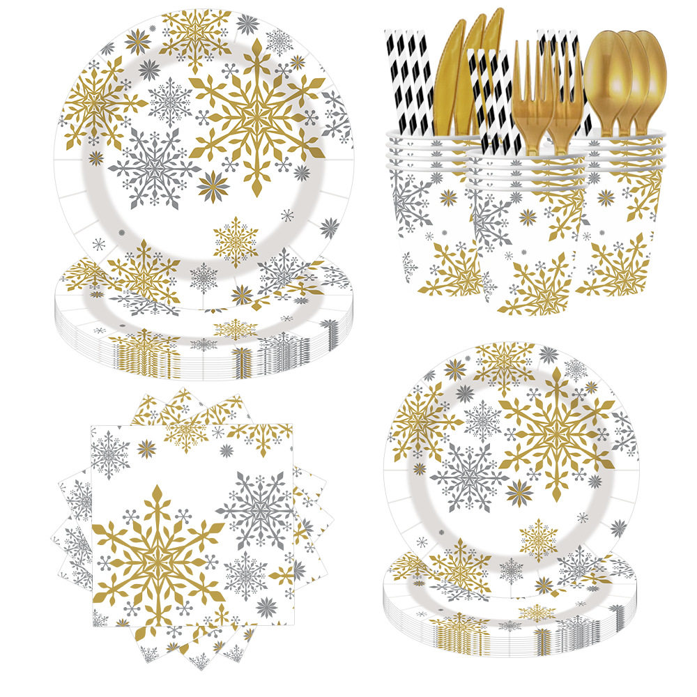 Snowflake Christmas Party Supplies Set 圣诞节派对一次性纸盘