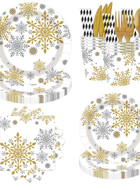Snowflake Christmas Party Supplies Set 圣诞节派对一次性纸盘