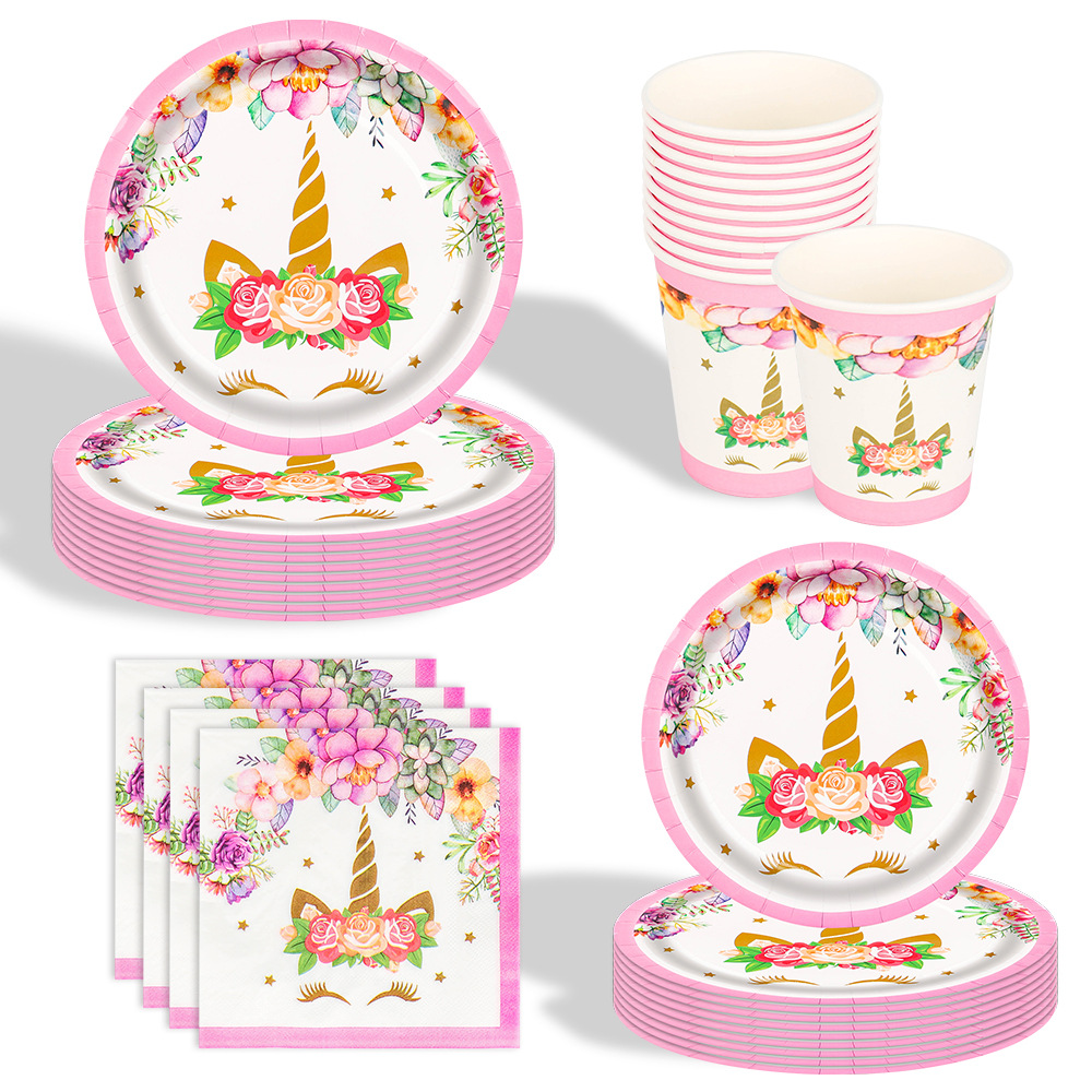 Unicorn Flower Birthday Party Supplies独角兽花朵生日派对用品