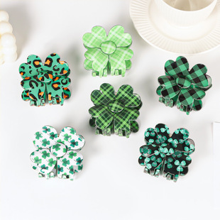 St. Patrick's Day Green Hair Claw Clips 绿色四叶草抓夹鲨鱼夹