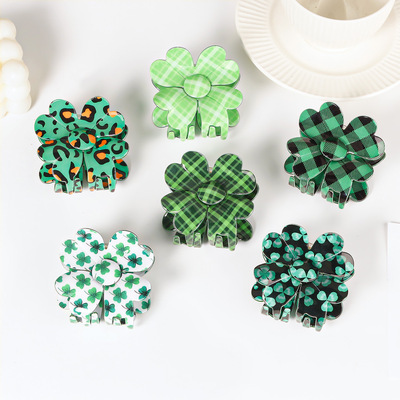 St. Patrick's Day Green Hair Claw Clips 绿色四叶草抓夹鲨鱼夹