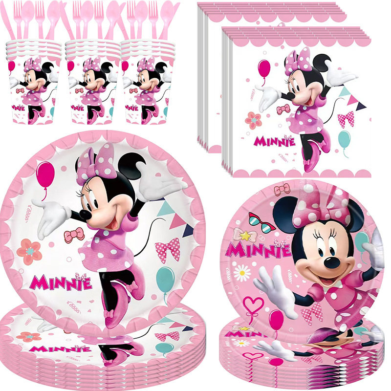 米妮粉色生日派对布置用品纸盘 Cartoon Birthday Party Supplies