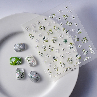 White Flower 5D Nail Art Stickers 白色花朵浮雕美甲贴纸手帐贴