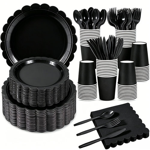 黑色派对用品一次性纸盘 Black Disposable Party Tableware Set