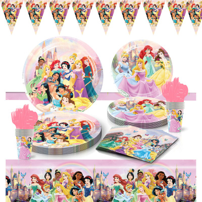 公主派对一次性纸盘桌布 Princess Party Supplies Decorations
