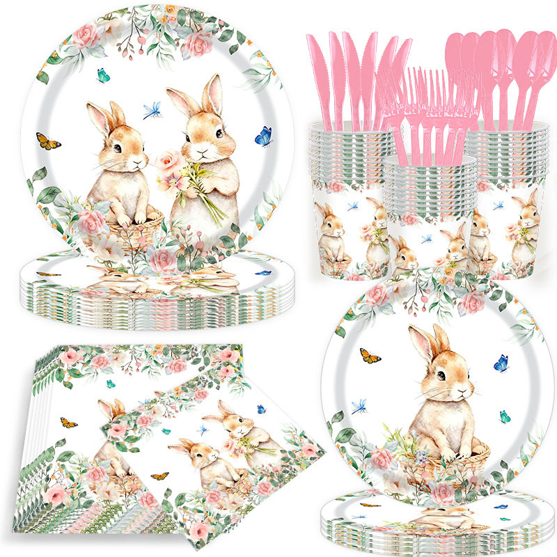 可爱小兔子复活节派对用品纸盘桌布 Bunny Easter Party Supplies