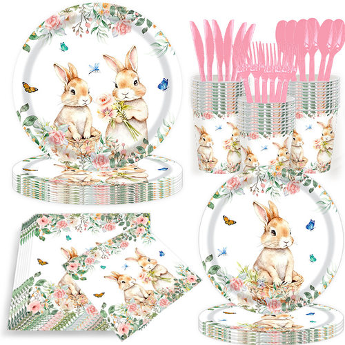 可爱小兔子复活节派对用品纸盘桌布 Bunny Easter Party Supplies