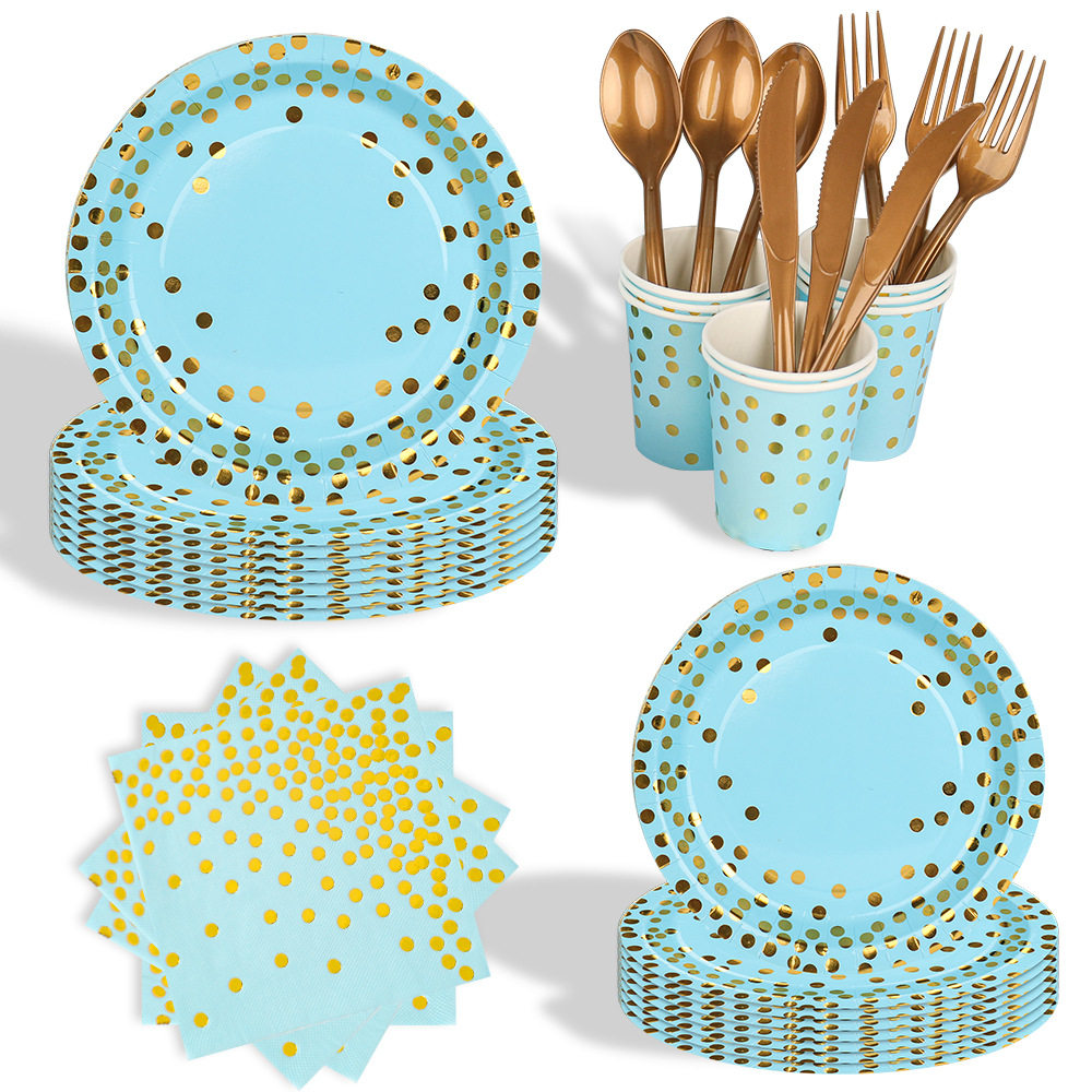 Golden Blue Party Supplies Set 烫金蓝色派对布置装饰用品套装