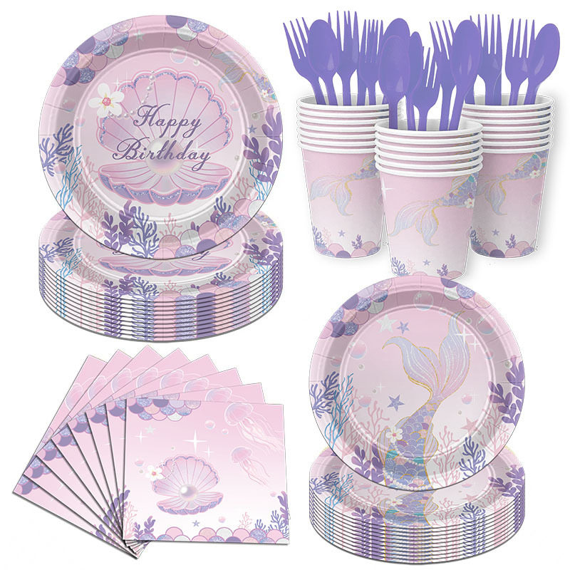 美人鱼生日派对纸盘纸杯 Birthday Party Supplies Paper Plates
