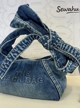 迷你丹宁牛仔包包女2026新款手提包小众设计包包时尚蝴蝶结斜挎包