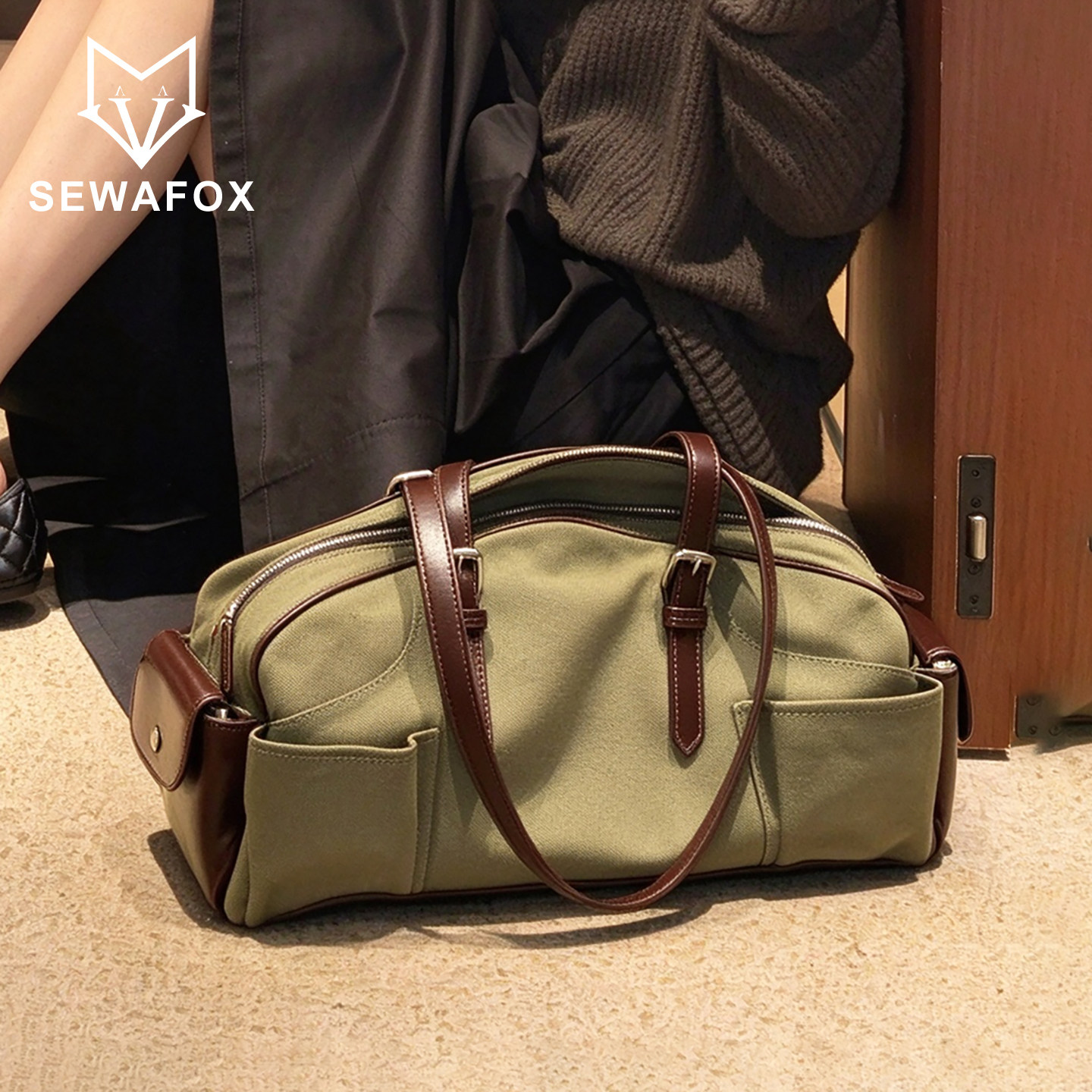 SEWAFOX美式复古帆布波士顿包