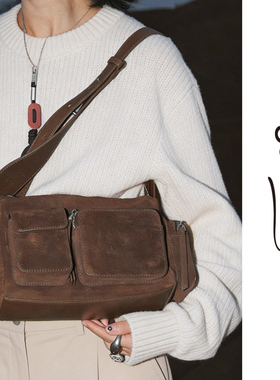 美式复古麂皮机车包2026秋冬新款小众设计多口袋单肩斜挎包相机包