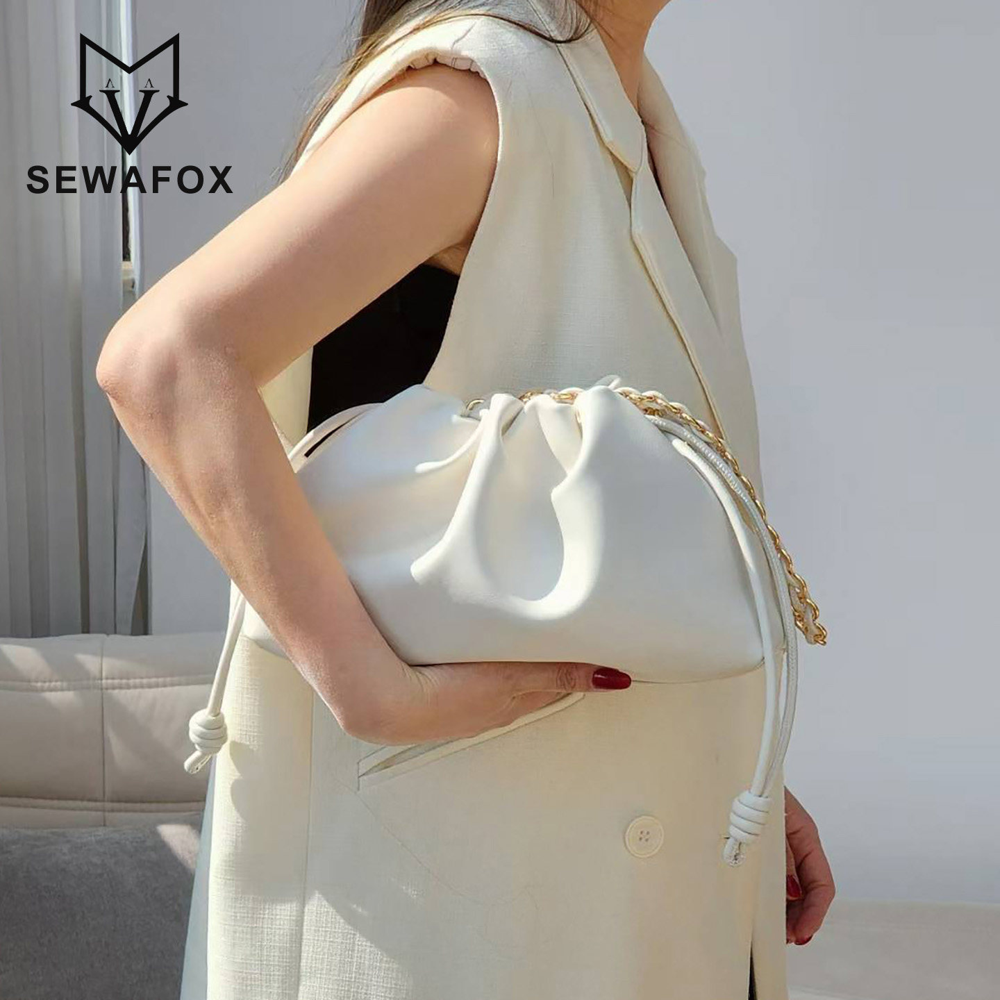 SEWAFOX高级感简约抽绳水桶包