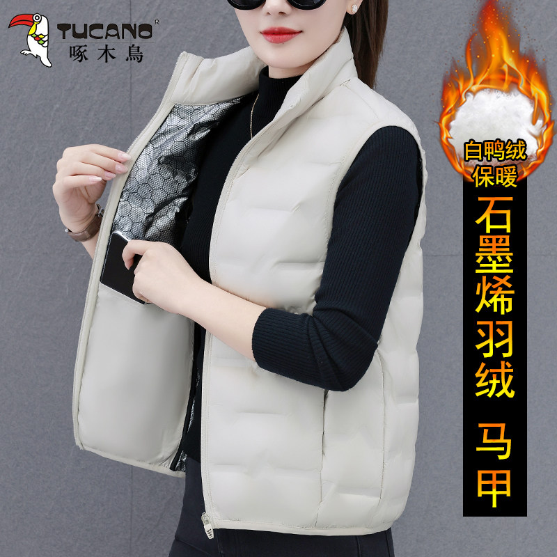啄木鸟羽绒马甲女士短款2025秋冬季新款妈妈防风保暖立领背心外穿