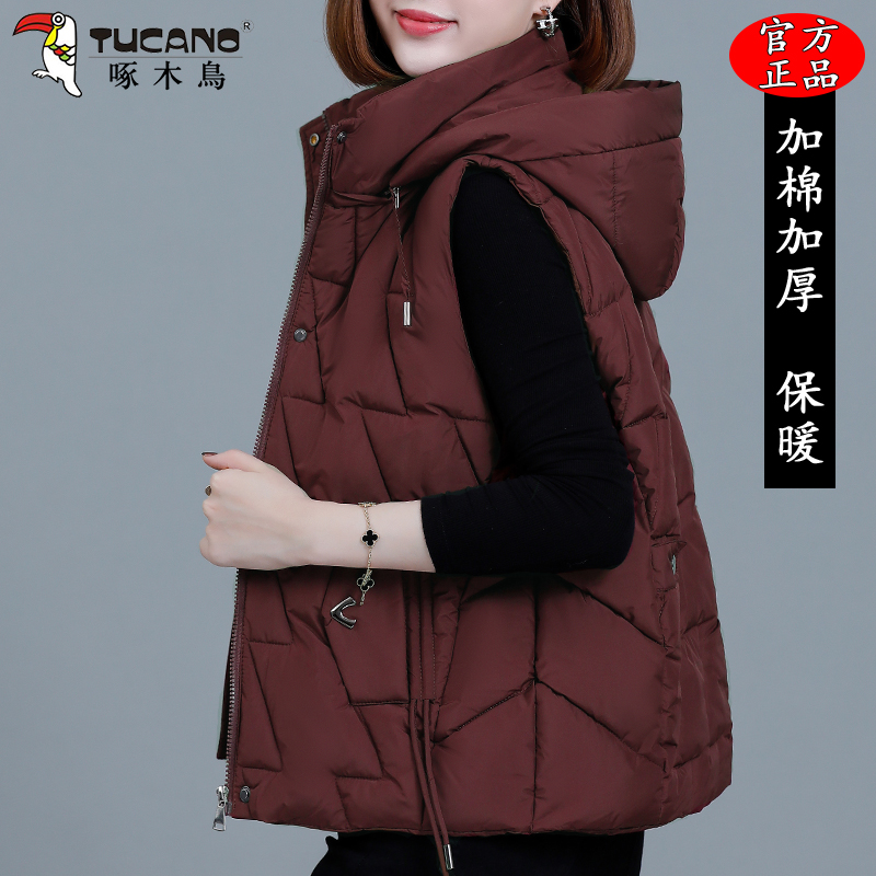 啄木鸟棉马甲女士冬季2025新款宽松百搭加棉加厚背心保暖坎肩外套