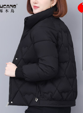 啄木鸟立领短款棉衣女2025年冬季新款妈妈加厚保暖棉服洋气小棉袄