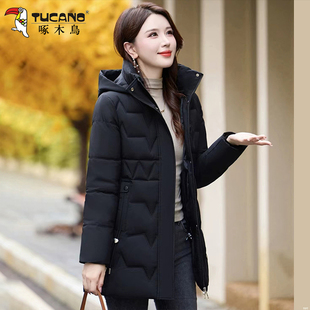 啄木鸟中长款棉衣女款爆款2025新款百搭棉服妈妈洋气冬装保暖棉袄