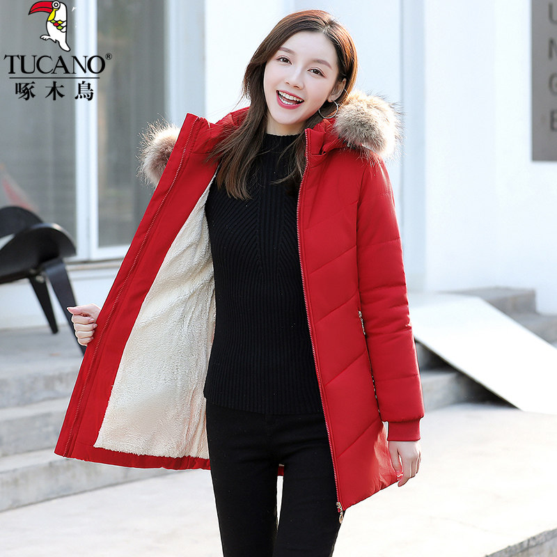 啄木鸟中长款棉服女士冬季2025新款时尚妈妈加绒加厚宽松显瘦棉袄