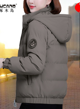 啄木鸟双面穿短款棉服女士冬季新款加棉加厚棉衣保暖棉袄短款外套