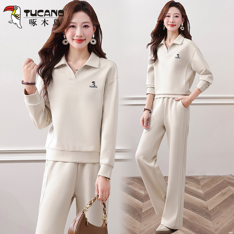 啄木鸟休闲运动套装女2026春秋新款洋气时髦卫衣薄款跑步服两件套