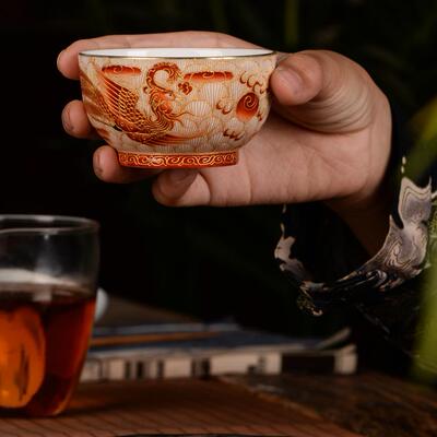 景德镇纯手工龙凤杯珐琅彩陶瓷高端主人杯品茗杯龙年礼物大号茶具
