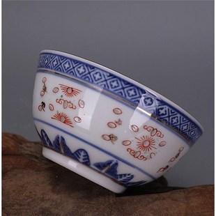 景德镇567老款 餐具 厂货复古青花玲珑加彩吃饭碗米饭高脚怀旧老式