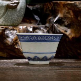 景德镇七八十年代光明瓷厂青花玲珑杯主人杯茶具