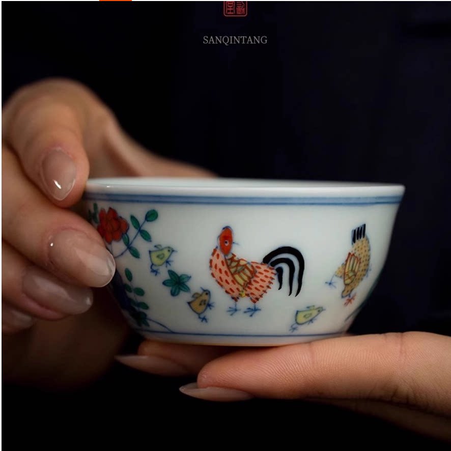 手工胎纯手绘鸡缸杯高档陶瓷主人杯斗彩单杯景德镇功夫茶具品茗杯