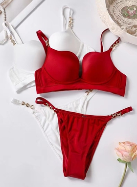 小胸聚拢内衣女夏季红色文胸套装收副乳防下垂上薄下厚显大调整型