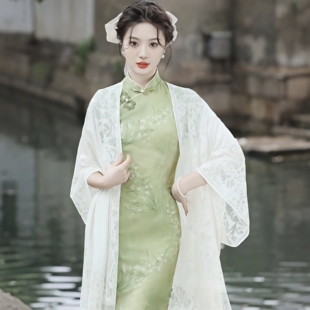 中式旗袍披肩女新款外搭开衫春夏季薄款气质蕾丝斗篷镂空流苏古风