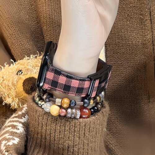 复古H扣磁吸watch格纹表带秋冬