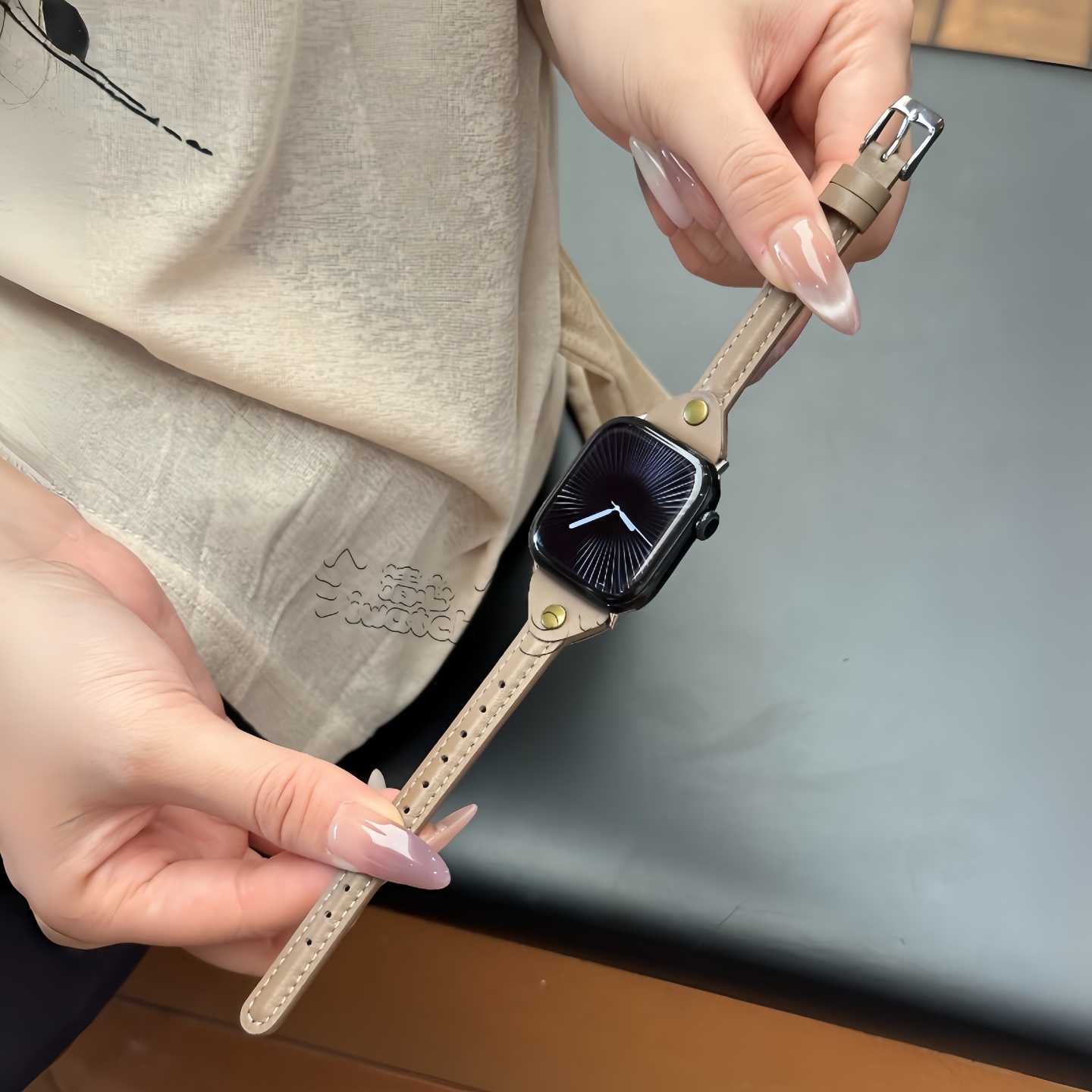 三角型扣真牛皮适用苹果表带