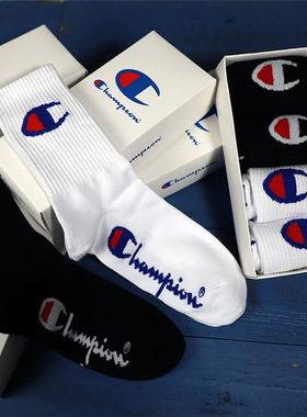 潮牌冠军袜子男女运动纯棉ins长袜筒袜白色滑板街舞嘻哈男孩袜品