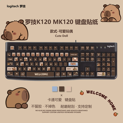 卡皮巴拉适用于罗技K120 MK120键盘贴纸台式机台式按键贴字母贴纸