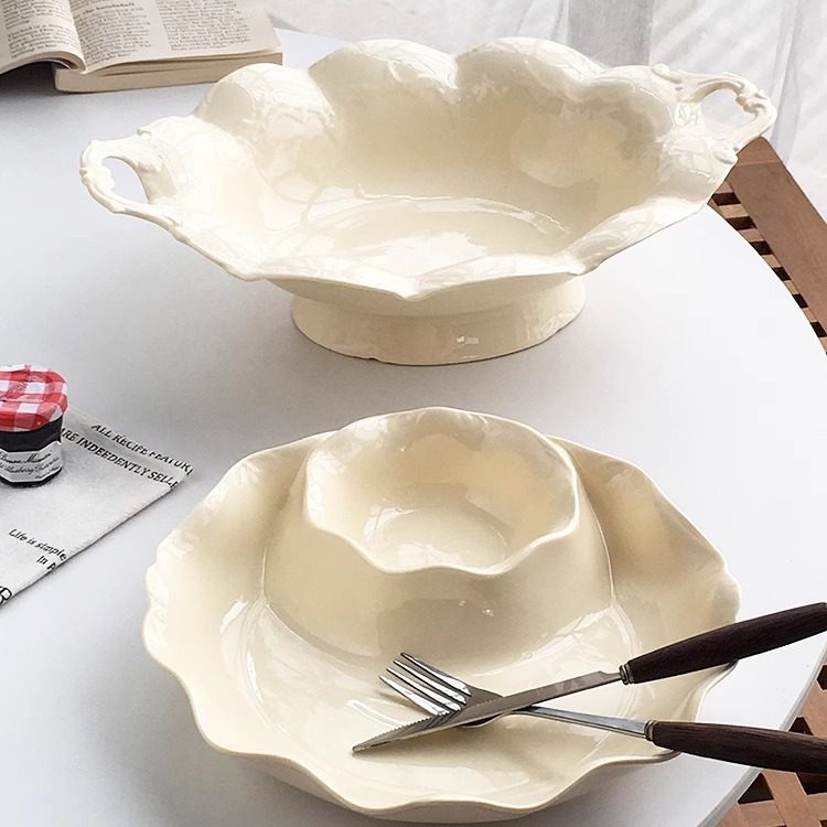 Annie Garden 外贸出口 法式宫廷复古奶黄重工浮雕陶瓷汤碗水果盘,餐饮具,盘,淘宝优惠券,粉丝福利购,淘宝优惠卷